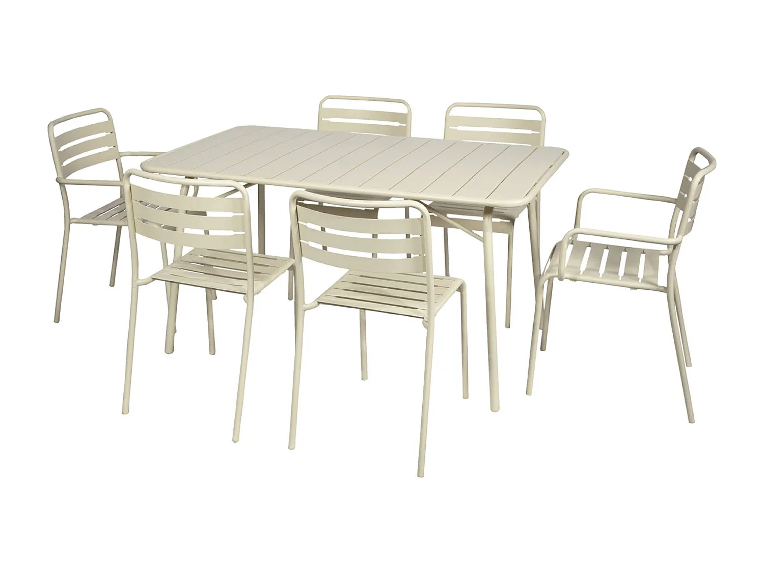 Table de jardin pliante métal + 6 assises 2 fauteuils 4 chaises. Amelia. beige. 141.2 x 80 x 72.5cm