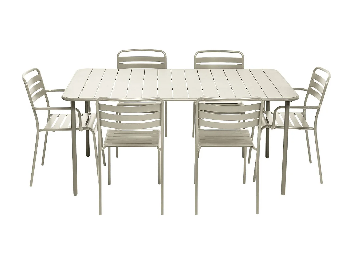 Tavolo da giardino in metallo, 2 poltrone e 4 sedie, beige