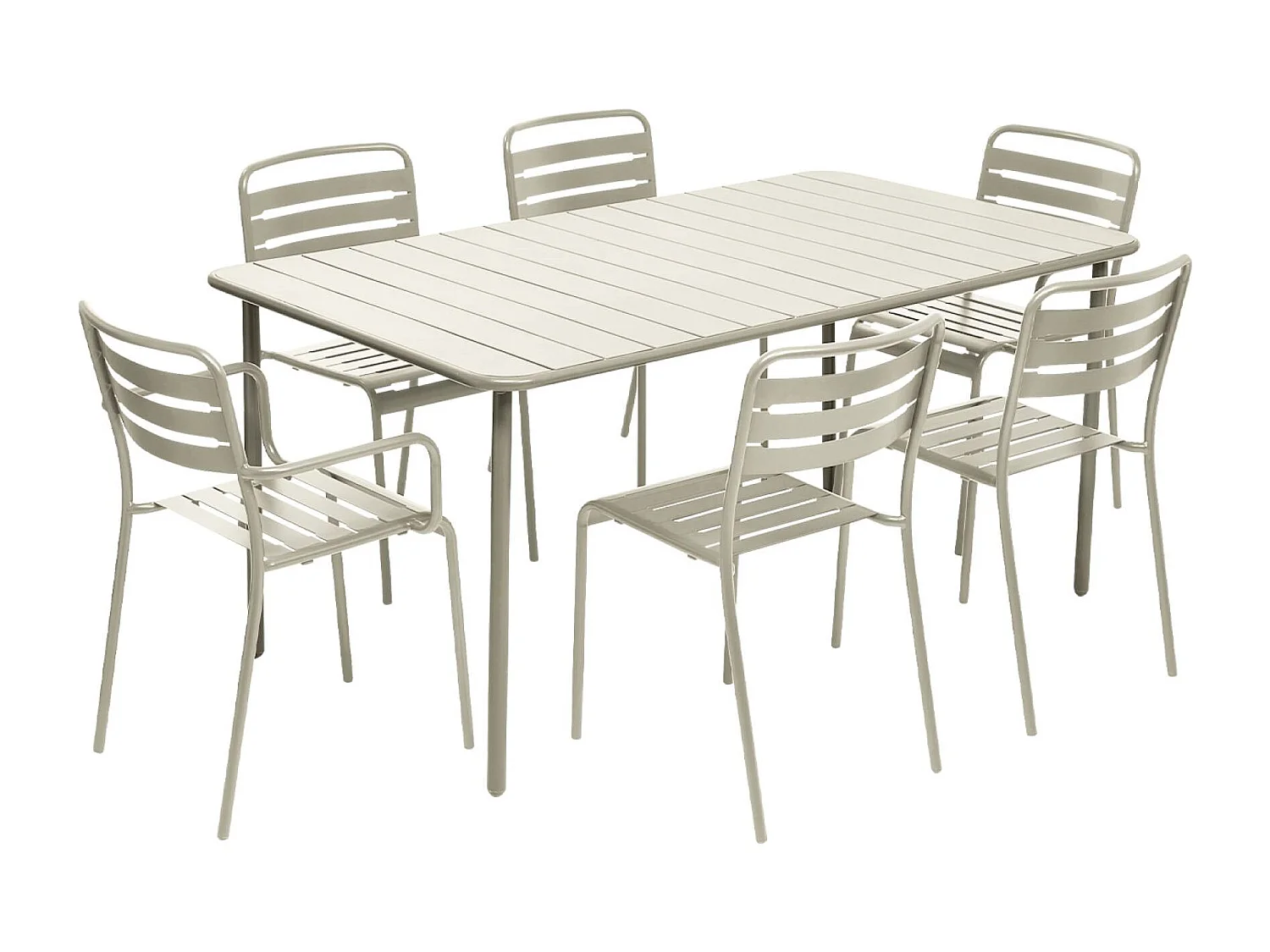 Table de jardin métal + 6 assises beige. acier traitement anti rouille