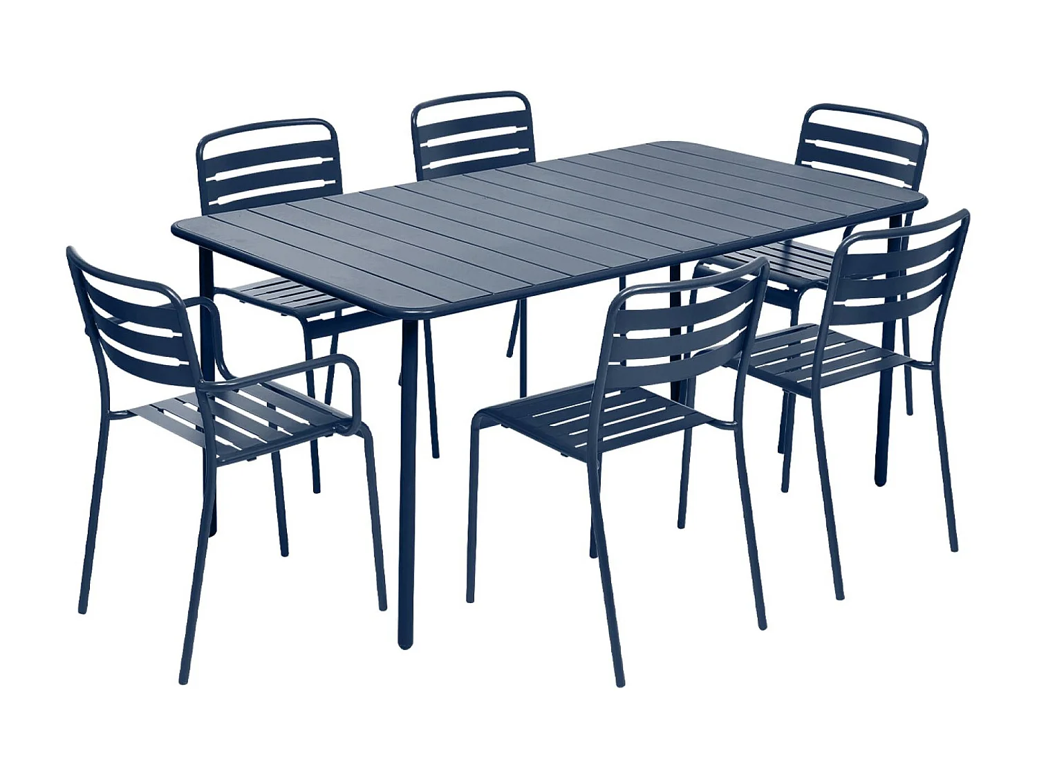 Set tavolo da giardino in acciaio con 2 poltrone e 4 sedie, blu navy