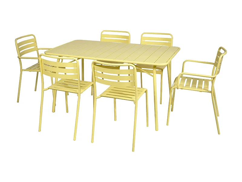 Mesa de jardín plegable de metal con 2 sillones y 4 sillas amarillo