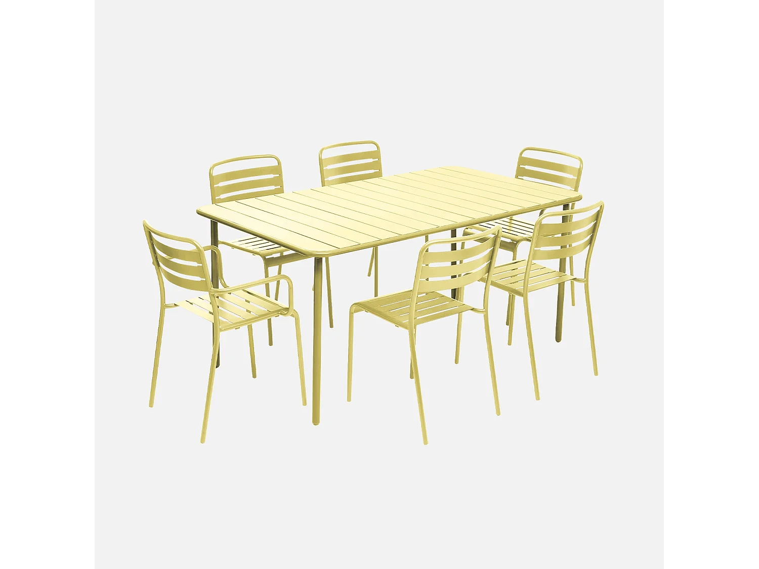 Table de jardin métal + 6 assises jaune. acier traitement anti rouille