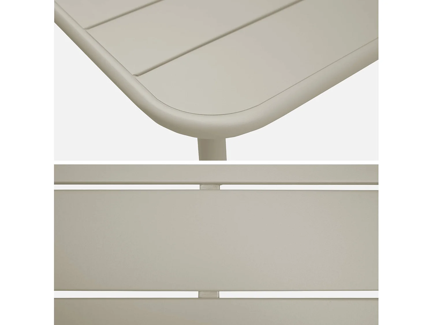 Table de jardin métal + 4 assises beige en acier. Amelia. 120 x 70 x 72.5 cm