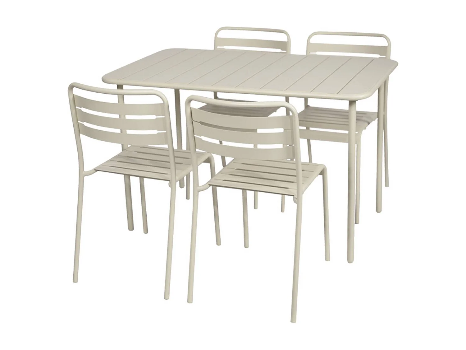 Table de jardin métal + 4 assises beige en acier. Amelia. 120 x 70 x 72.5 cm