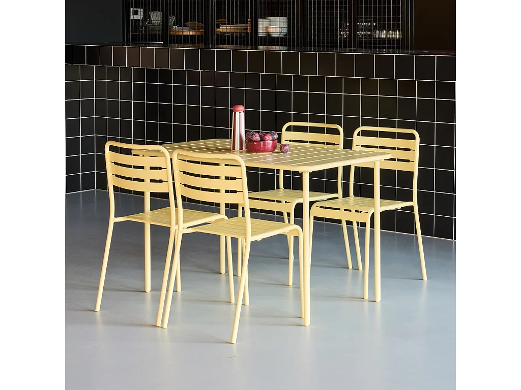 Set tavolo da giardino in metallo, 4 sedie, giallo