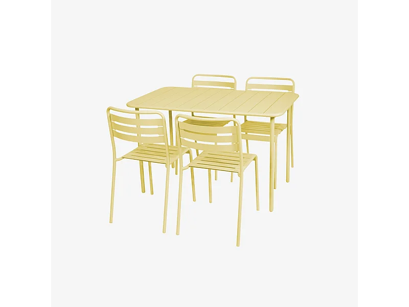 Mesa de jardín metal con 4 sillas amarillo