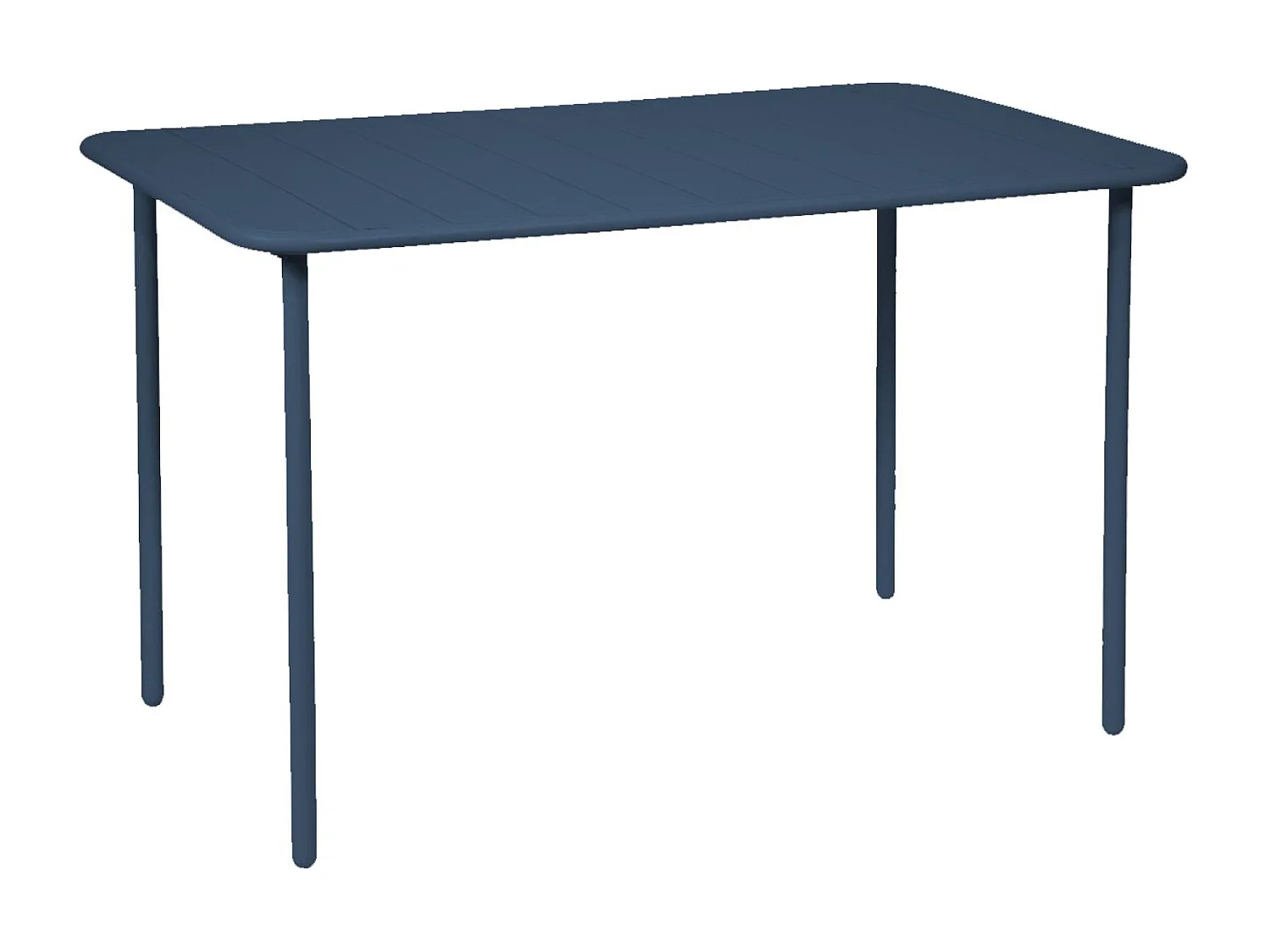 Table de jardin métal + 4 assises bleu marine en acier. Amelia. 120 x 70 x 72.5 cm