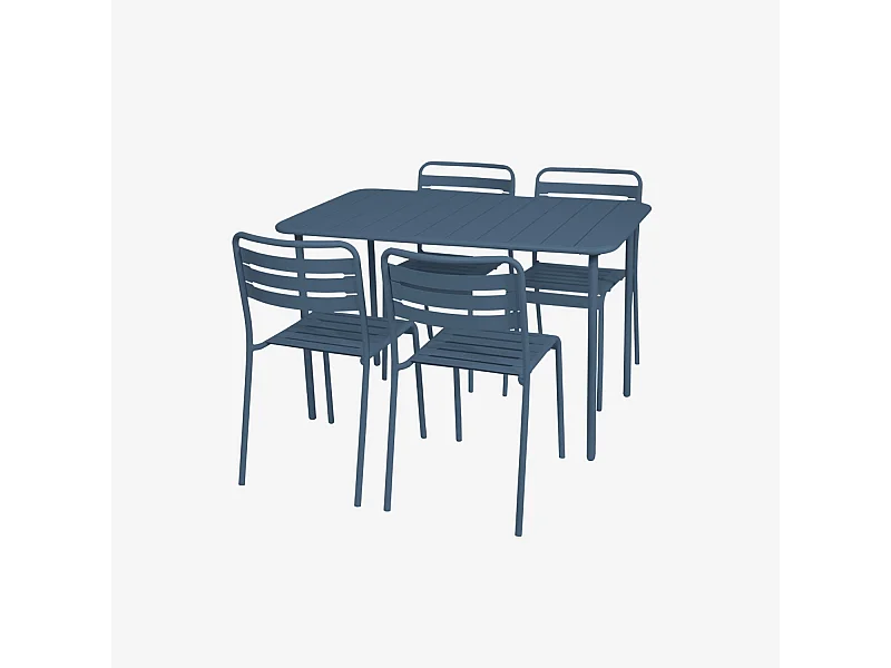 Set tavolo da giardino in metallo, 4 sedie, blu navy
