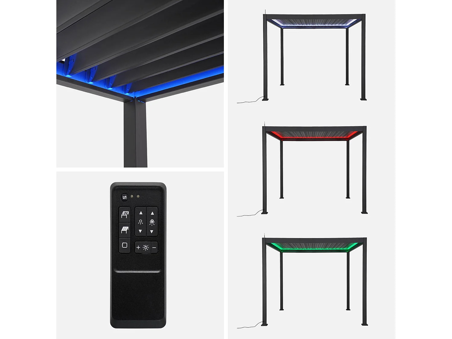 Pergola Bioclimatique électrique 3x3m anthracite. aluminium. à lames orientables avec éclairage LED