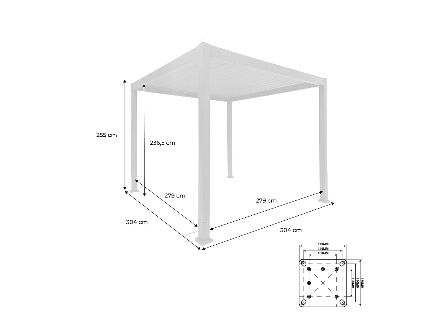 Pergola bioclimatica 3x3m elettrica in alluminio con illuminazione