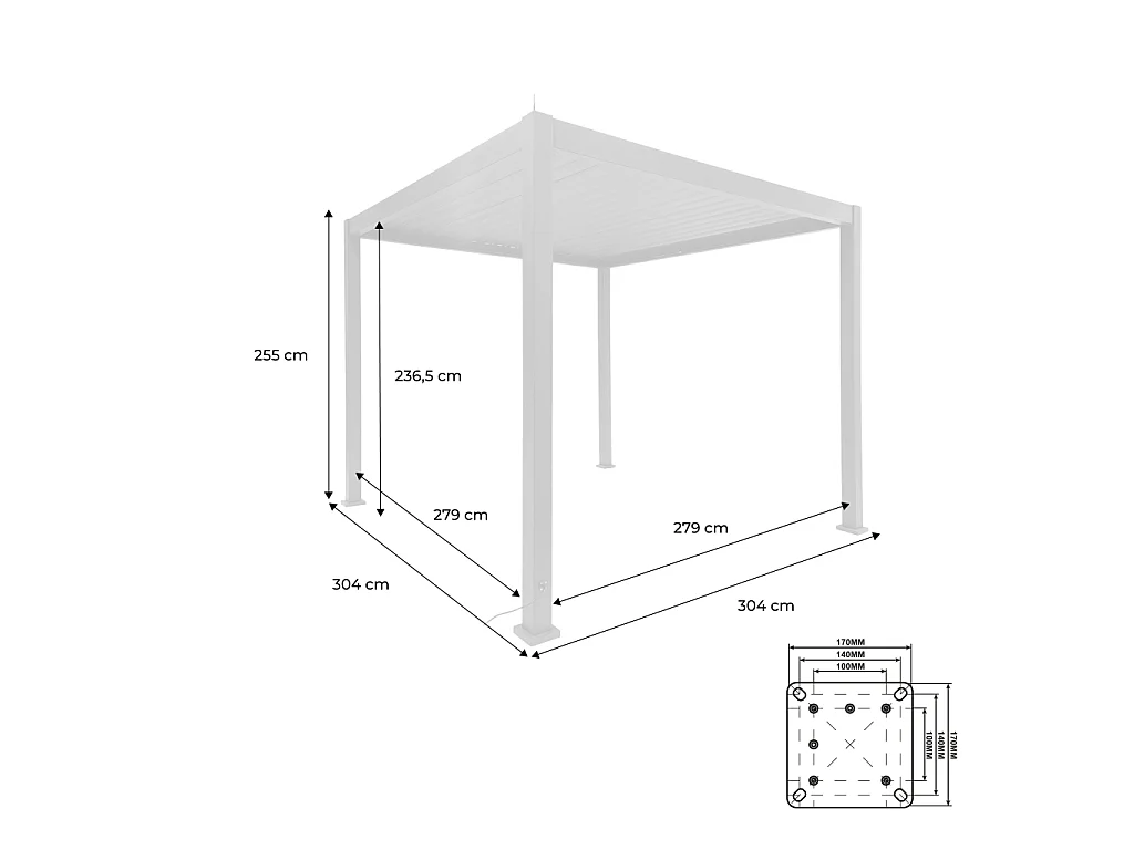Pergola bioclimatica 3x3m elettrica in alluminio con illuminazione