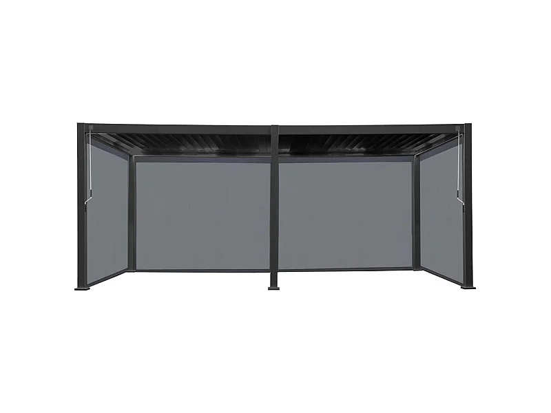 Pergola bioclimatique en aluminium. lames orientables 3x6m + 4 stores 3m TRIOMPHE anthracite