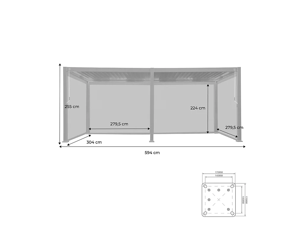 Pérgola bioclimática 3x6m de aluminio + 4 toldos de 3m antracita