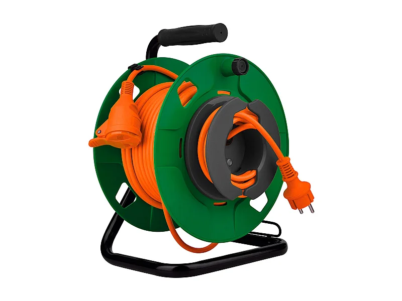 Enrollador de Jardín IP44 35m Toma 16A 2P+T - Zenitech Verde/Naranja
