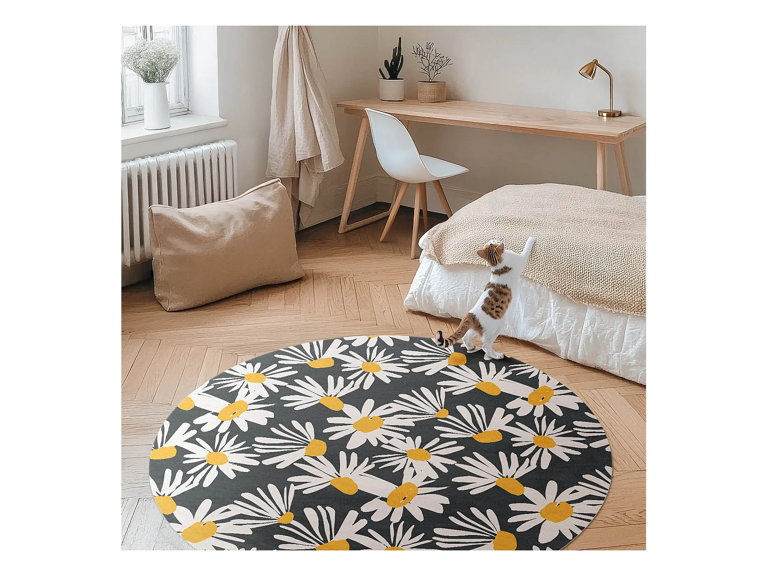 Vinylteppich für Zuhause, Innenteppich, bemalte Gänseblümchen, Wildblumen, 50 cm