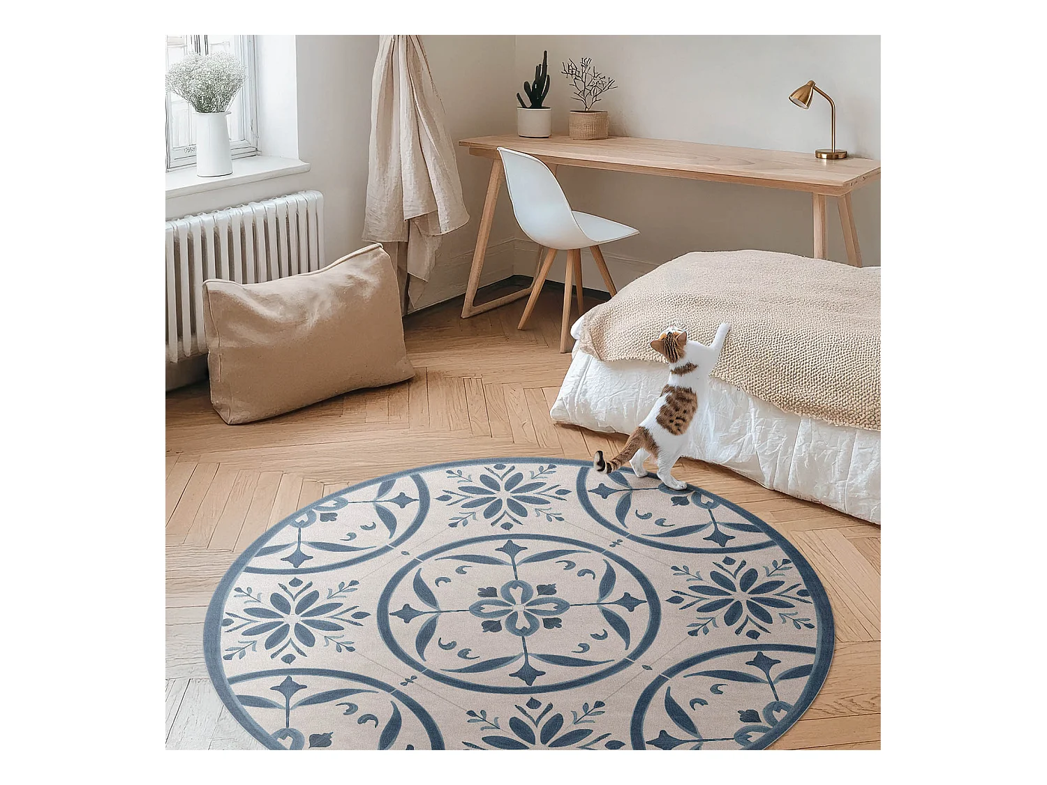 Tapis vinyle pour la maison, Moquette d'intérieur Carreaux de pierre décoratifs avec motif de sol vintage 110 cm