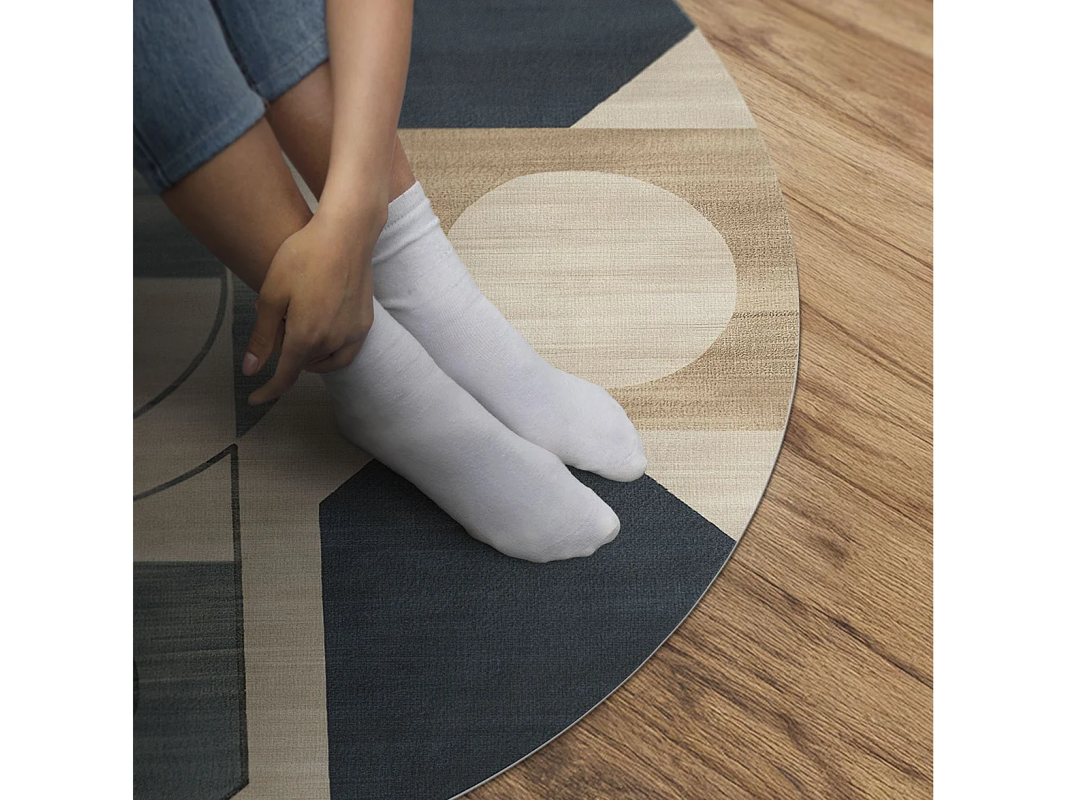 Vinyl-Teppich für Zuhause, Innenteppich mit geometrischen Formen im pastellfarbenen Retro-/Vintage-Stil, 130 cm