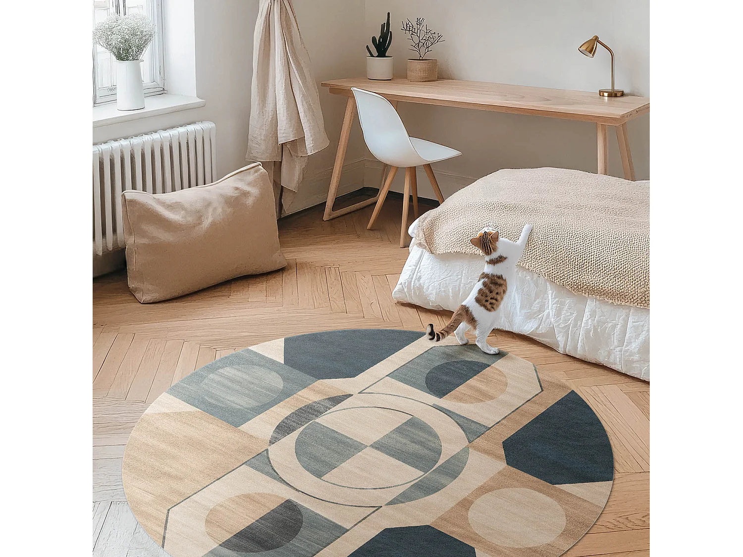 Tapis vinyle pour la maison, Moquette d'intérieur Formes géométriques dans un style rétro/vintage pastel 70 cm