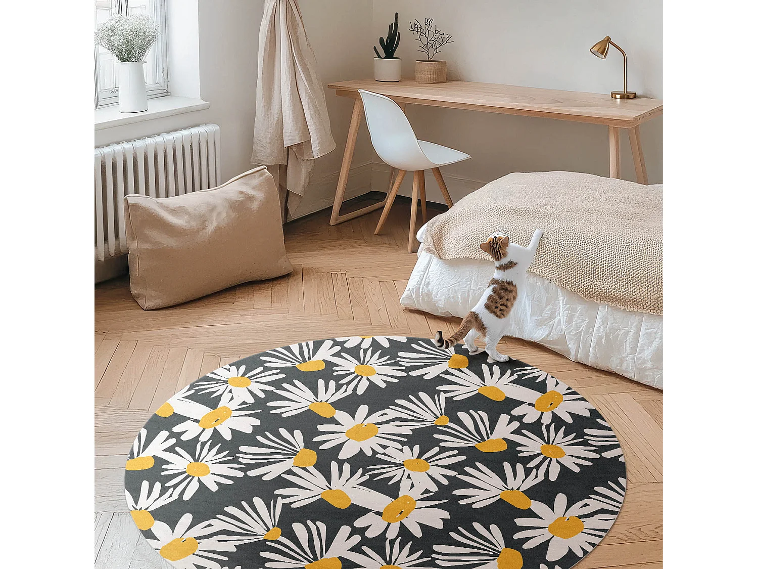 Vinylteppich für Zuhause, Innenteppich, bemalte Gänseblümchen, Wildblumen, 60 cm