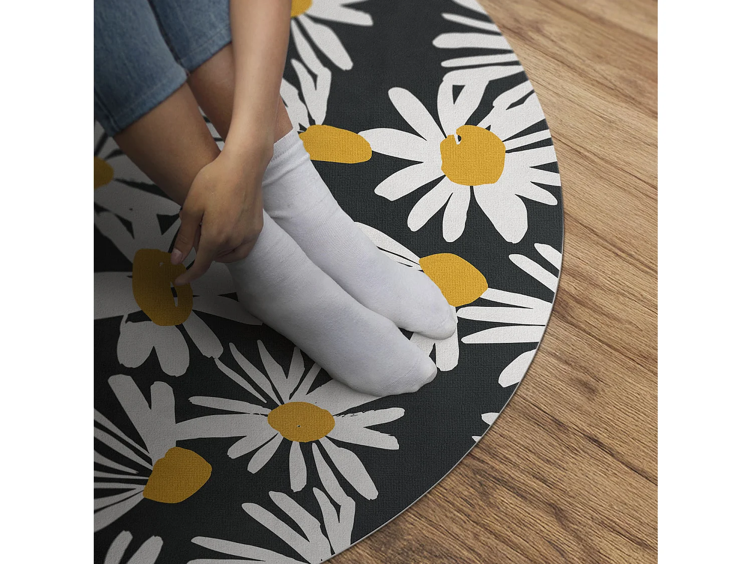 Vinylteppich für Zuhause, Innenteppich, bemalte Gänseblümchen, Wildblumen, 120 cm