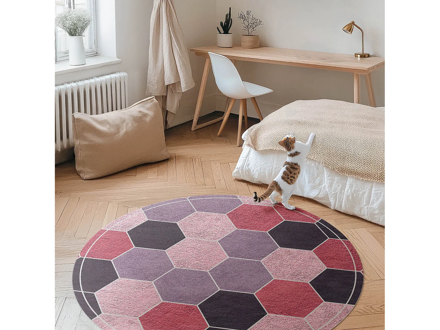 Vinyl-Teppich für Zuhause, Innenteppich, Plüsch-Sechsecke, regelmäßiges geometrisches Muster, 140 cm