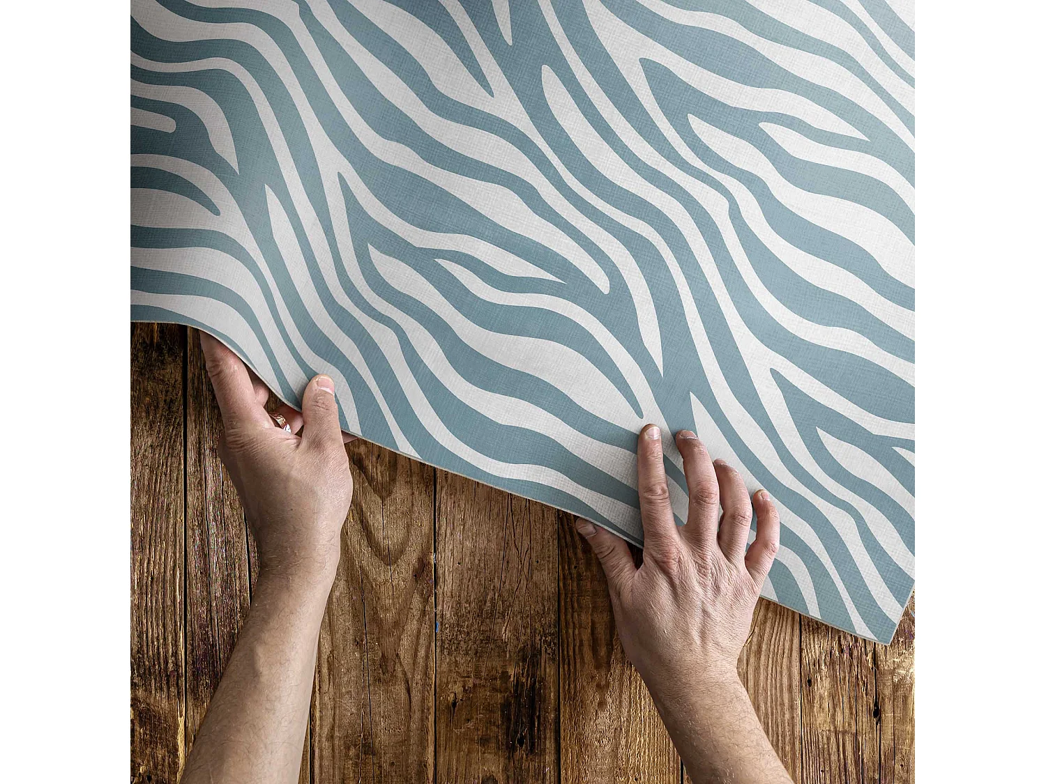 Tapis vinyle pour la maison, Moquette d'intérieur Vagues boho abstraites en bleu pastel - 80x120 cm