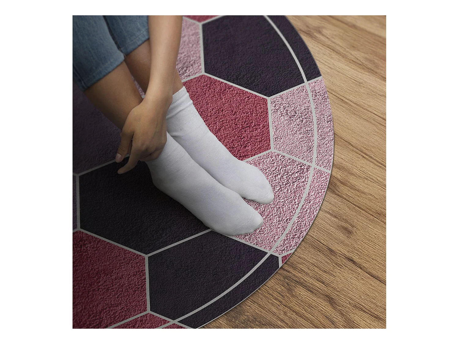 Tapis vinyle pour la maison, Moquette d'intérieur Hexagones en peluche avec motif géométrique régulier 90 cm