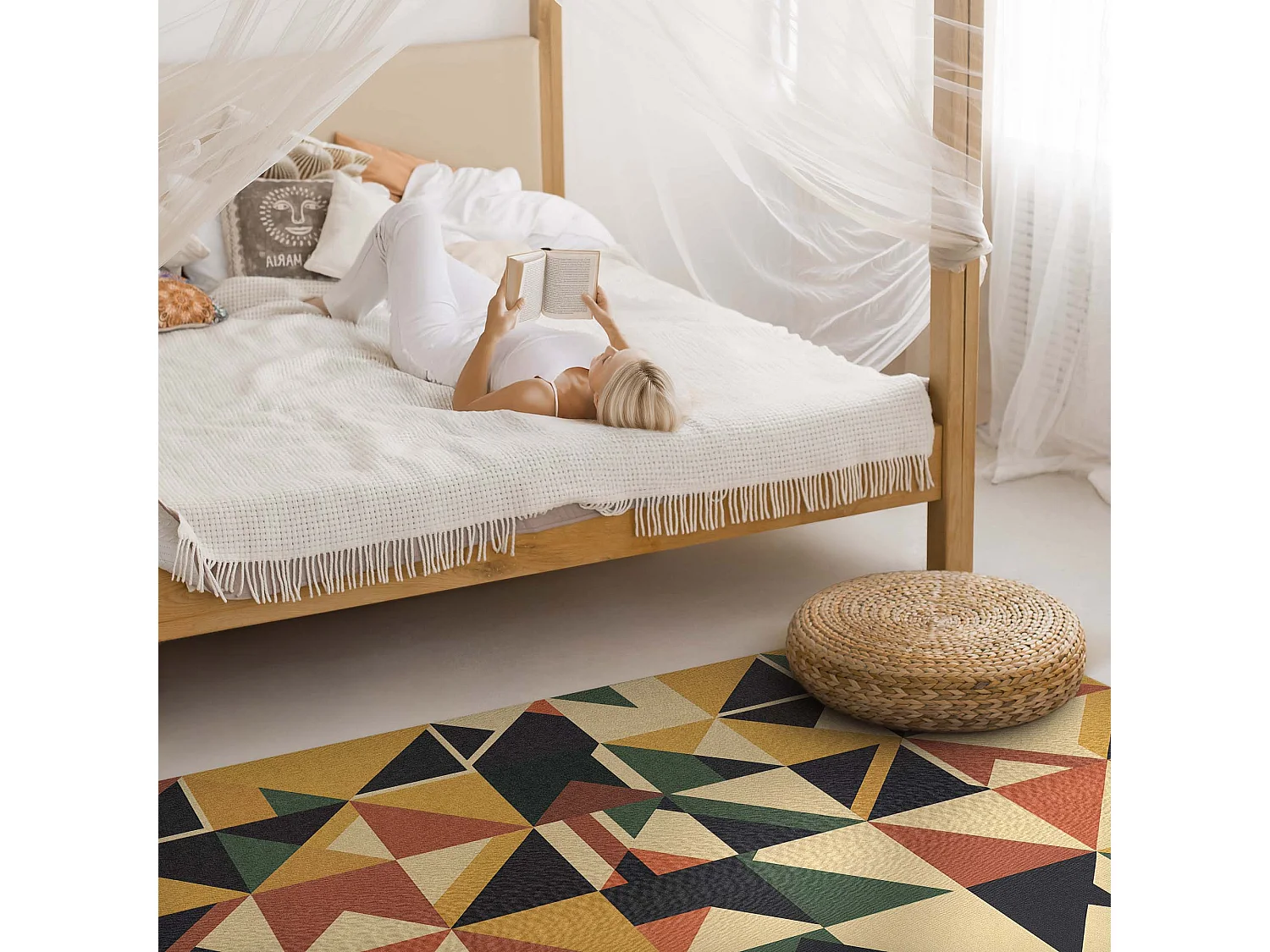 Tapis vinyle pour la maison, Moquette d'intérieur Triangles et carrés rétro colorés - 80x120 cm