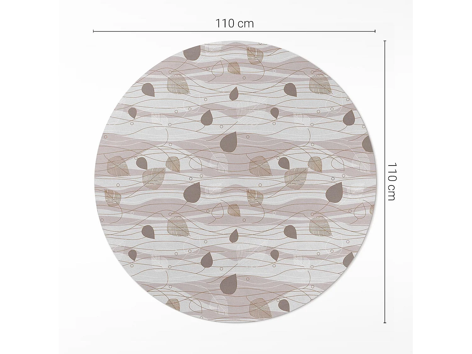 Vinylteppich für Zuhause, Boho-Innenteppich, Blätter auf dem Hintergrund von Wellen, Illustration, 110 cm