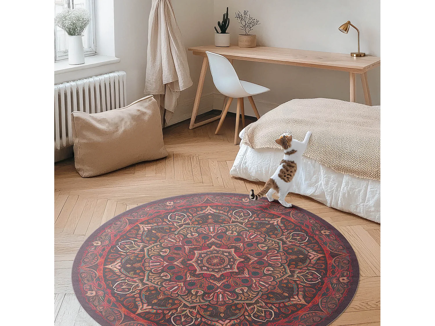 Tapis vinyle pour la maison, Moquette d'intérieur Mandala décoratif de style persan/turc vintage 90 cm
