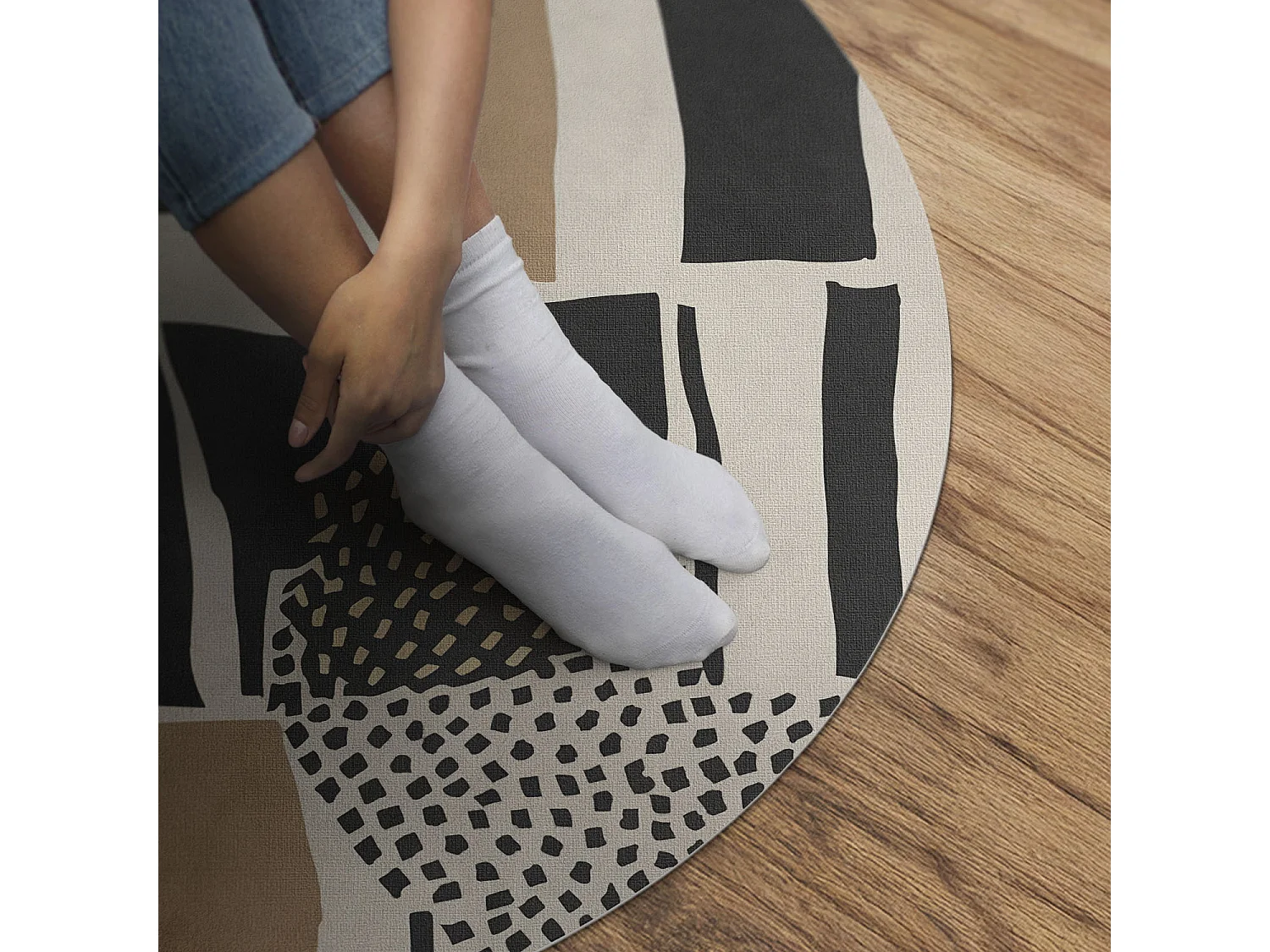 Vinylteppich für Zuhause, Innenteppich Abstrakte Komposition aus Flecken im künstlerischen Boho-Stil 60 cm