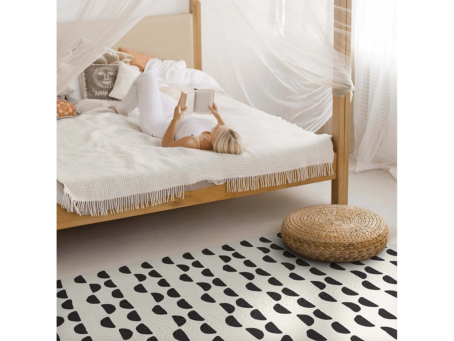 Tapis vinyle pour la maison, Moquette d'intérieur Motif bohème de croissants irréguliers - 80x120 cm