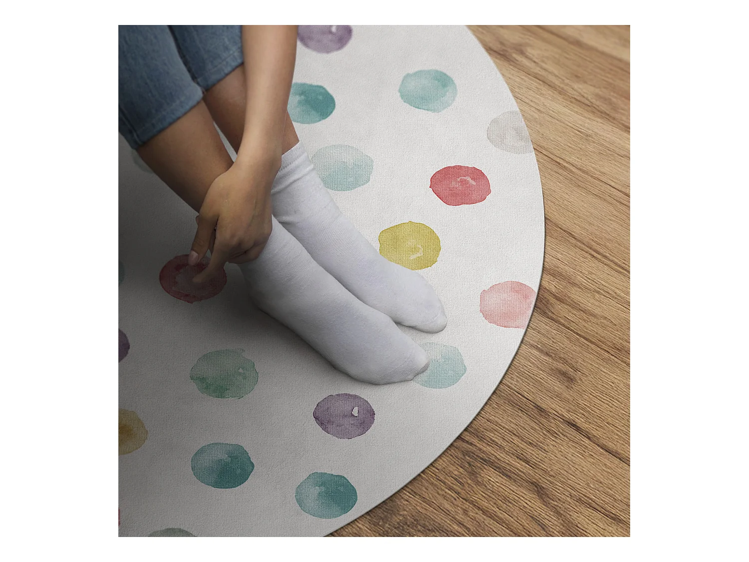 Vinylteppich für Zuhause, Innenteppich, bemalte Boho-Aquarellpunkte, 140 cm