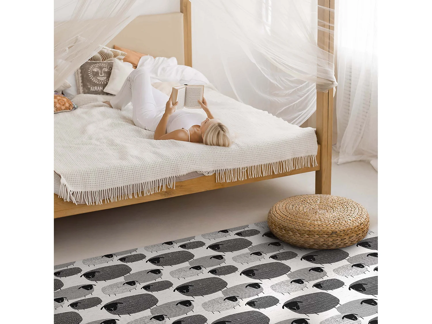 Vinyl-Teppich für Zuhause, Innenteppich, regelmäßig bemaltes Schafmuster – 140 x 210 cm