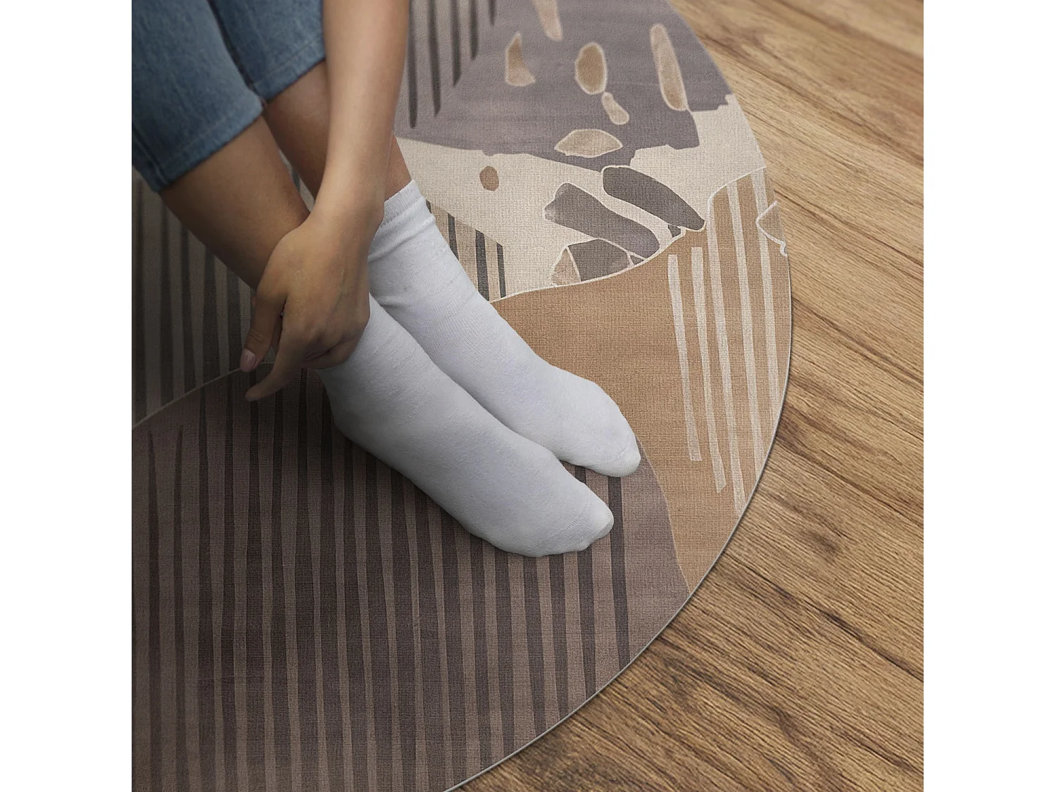 Tapis vinyle pour la maison, Moquette d'intérieur Formes abstraites aux couleurs pastel, style boho/vintage 150 cm