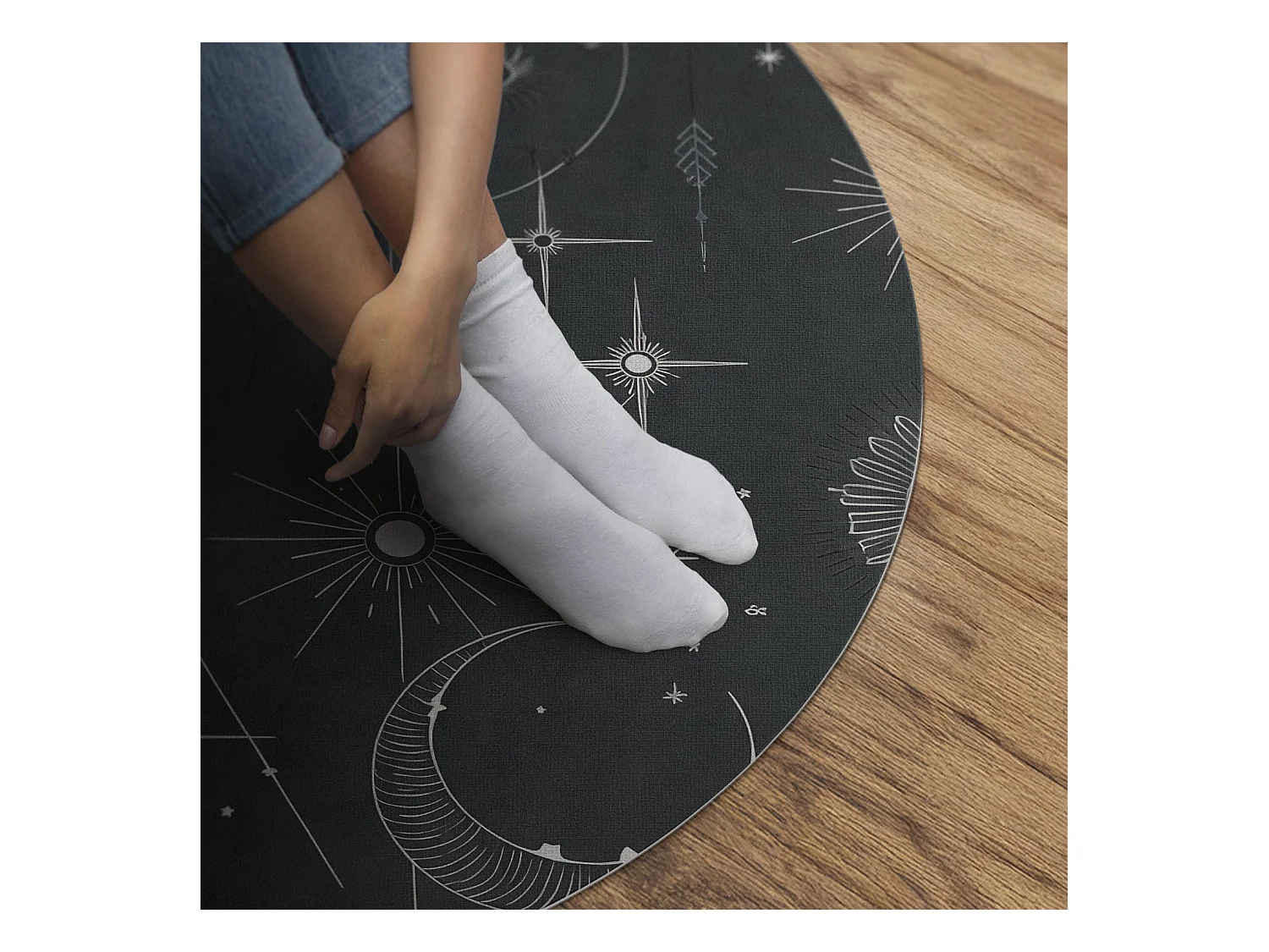 Tapis vinyle pour la maison, Moquette d'intérieur Illustration des étoiles et des lunes de l'espace et de l'astrologie 90 cm