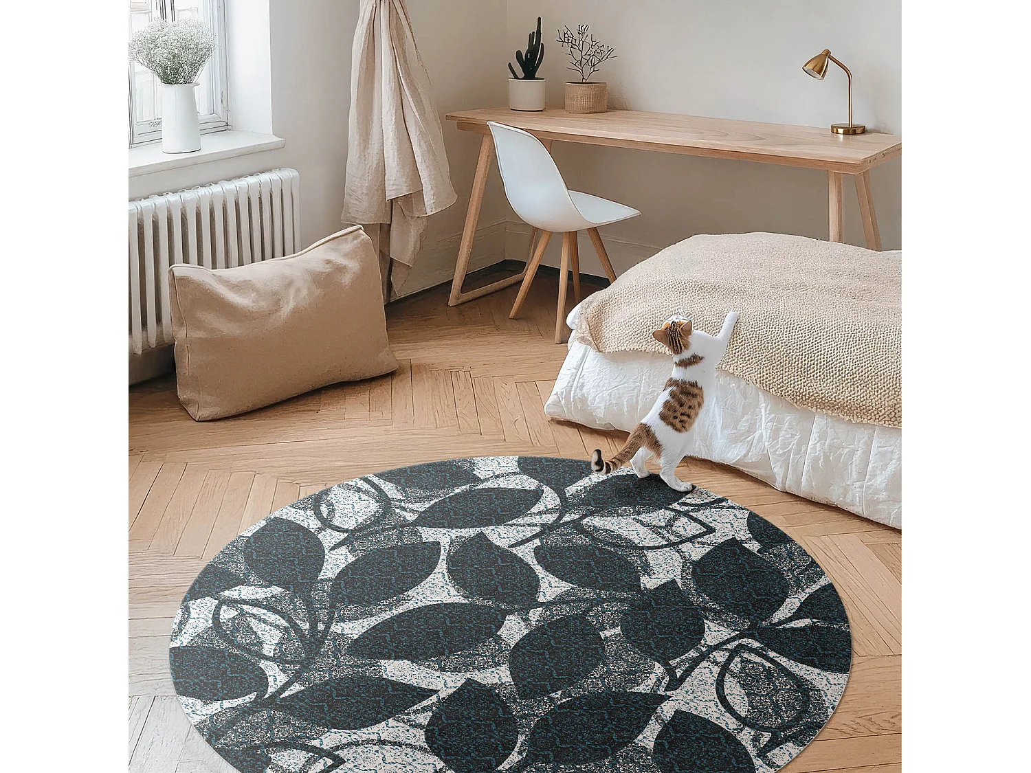 Vinylteppich für Zuhause, Innenteppich, Zweigmuster, dekorative Pflanzenblätter, 130 cm