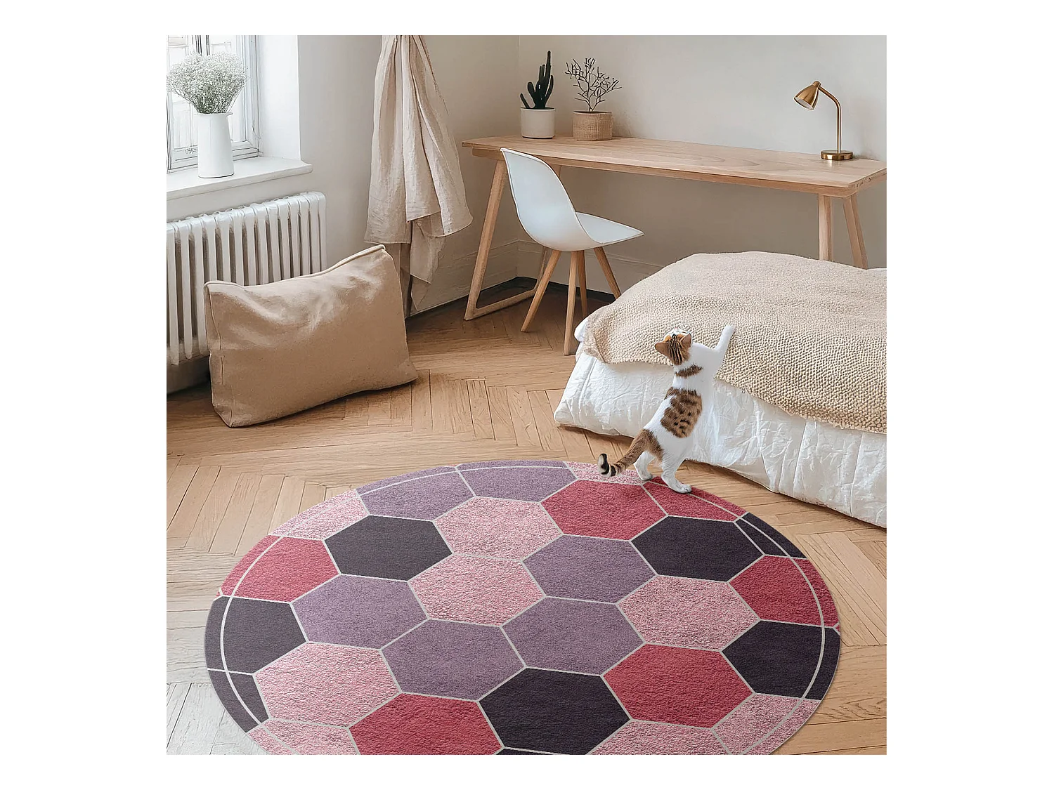 Vinyl-Teppich für Zuhause, Innenteppich, Plüsch-Sechsecke, regelmäßiges geometrisches Muster, 80 cm