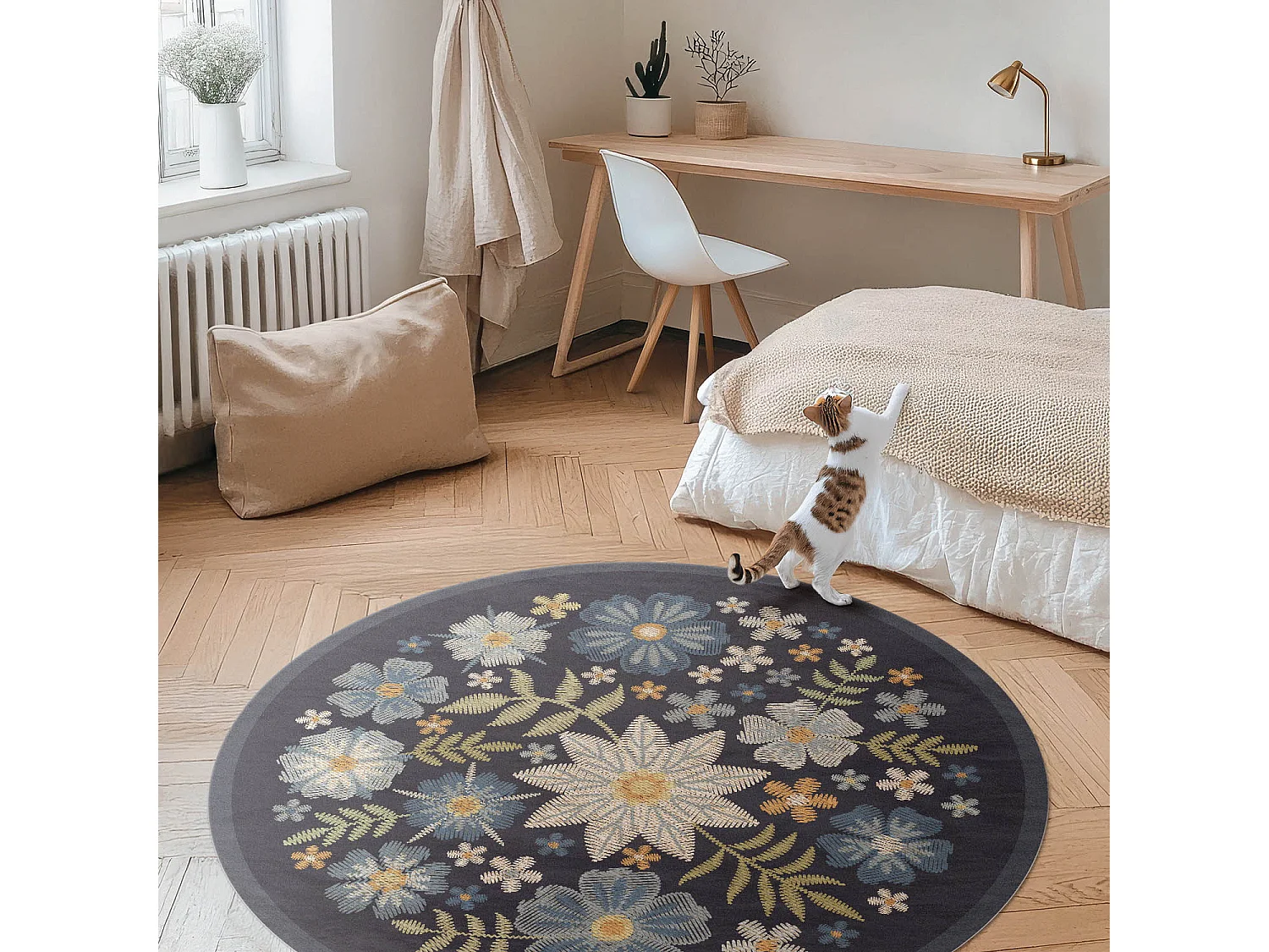 Vinyl-Teppich für Zuhause, Innenteppich, bestickte Wildblumen, 110 cm