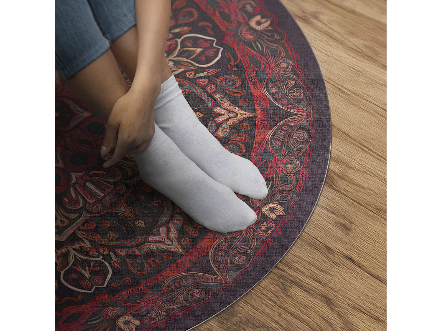 Tapis vinyle pour la maison, Moquette d'intérieur Mandala décoratif de style persan/turc vintage 130 cm