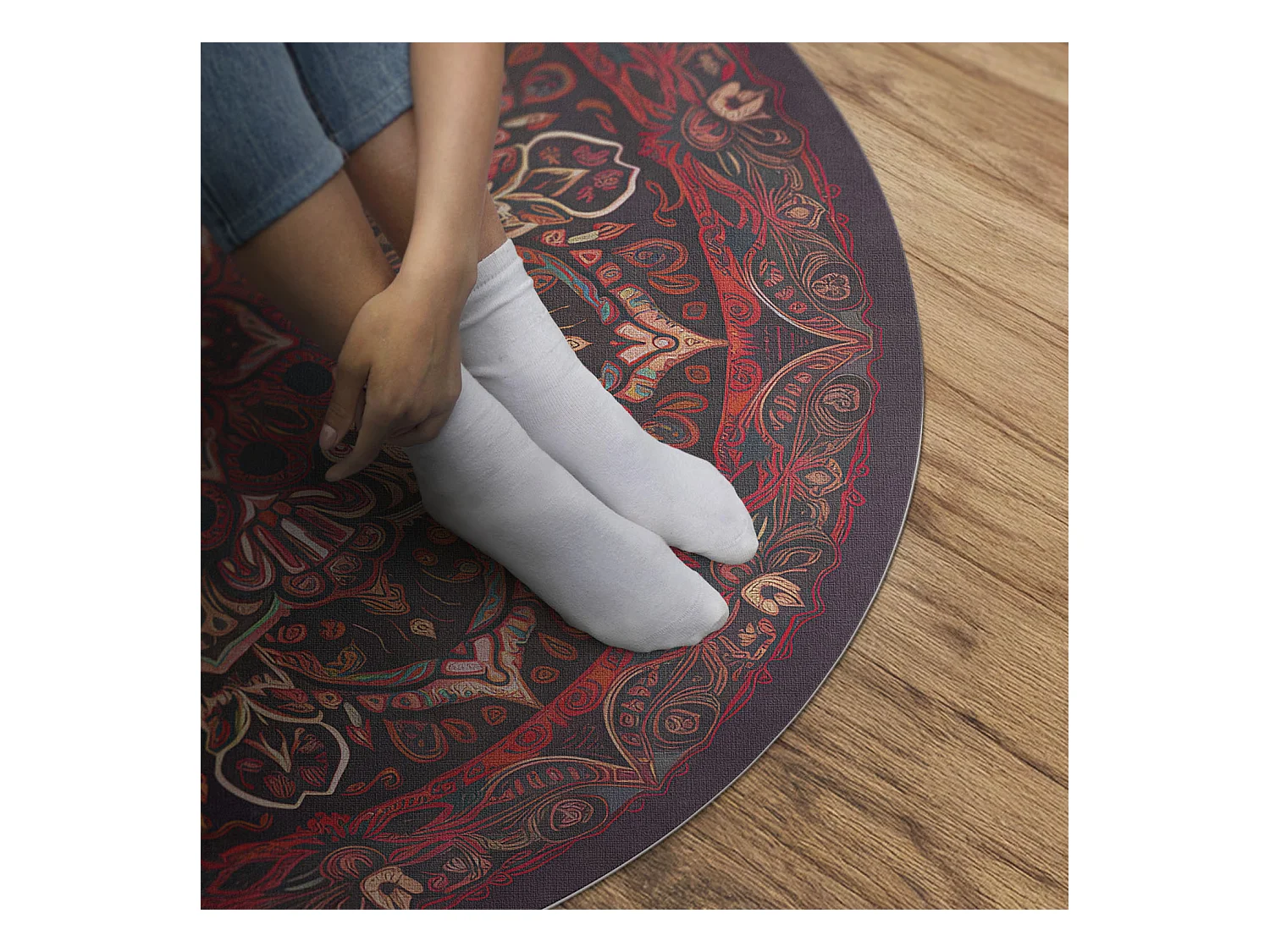 Tapis vinyle pour la maison, Moquette d'intérieur Mandala décoratif de style persan/turc vintage 130 cm