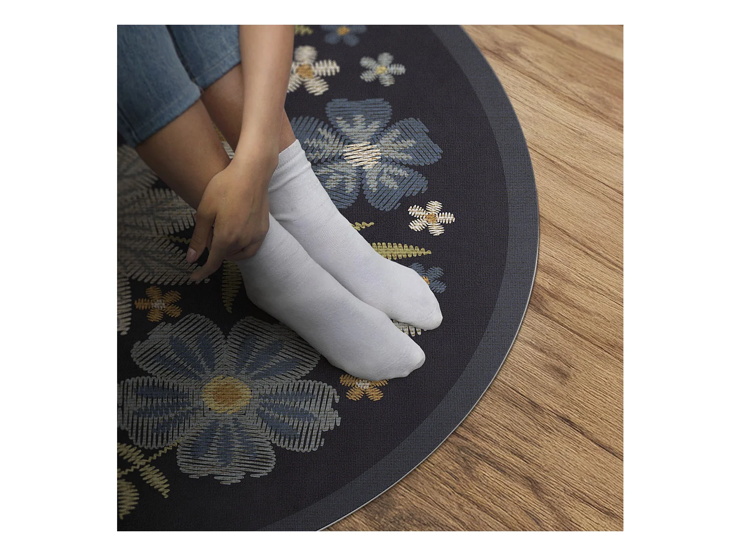 Tapis vinyle pour la maison, Moquette d'intérieur Fleurs sauvages brodées 60 cm