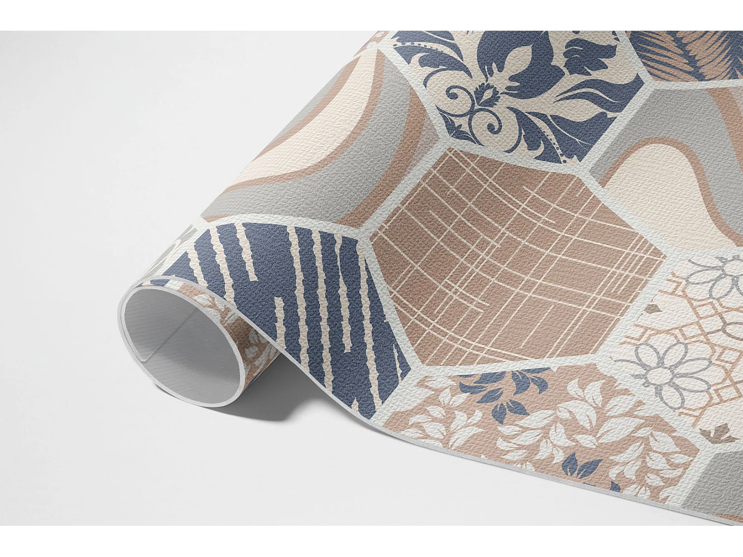 Vinylteppich für Zuhause, Innenteppich mit hawaiianischen Boho-Sechseckfliesen – 140 x 210 cm