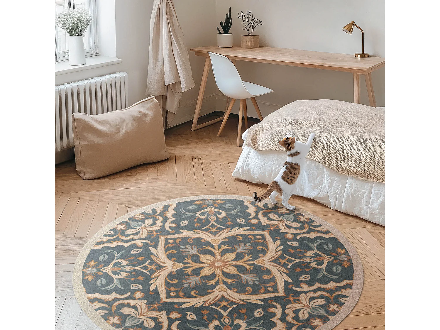 Tapis vinyle pour la maison, Moquette d'intérieur Décoration végétale ornement vintage dans un style ancien 150 cm