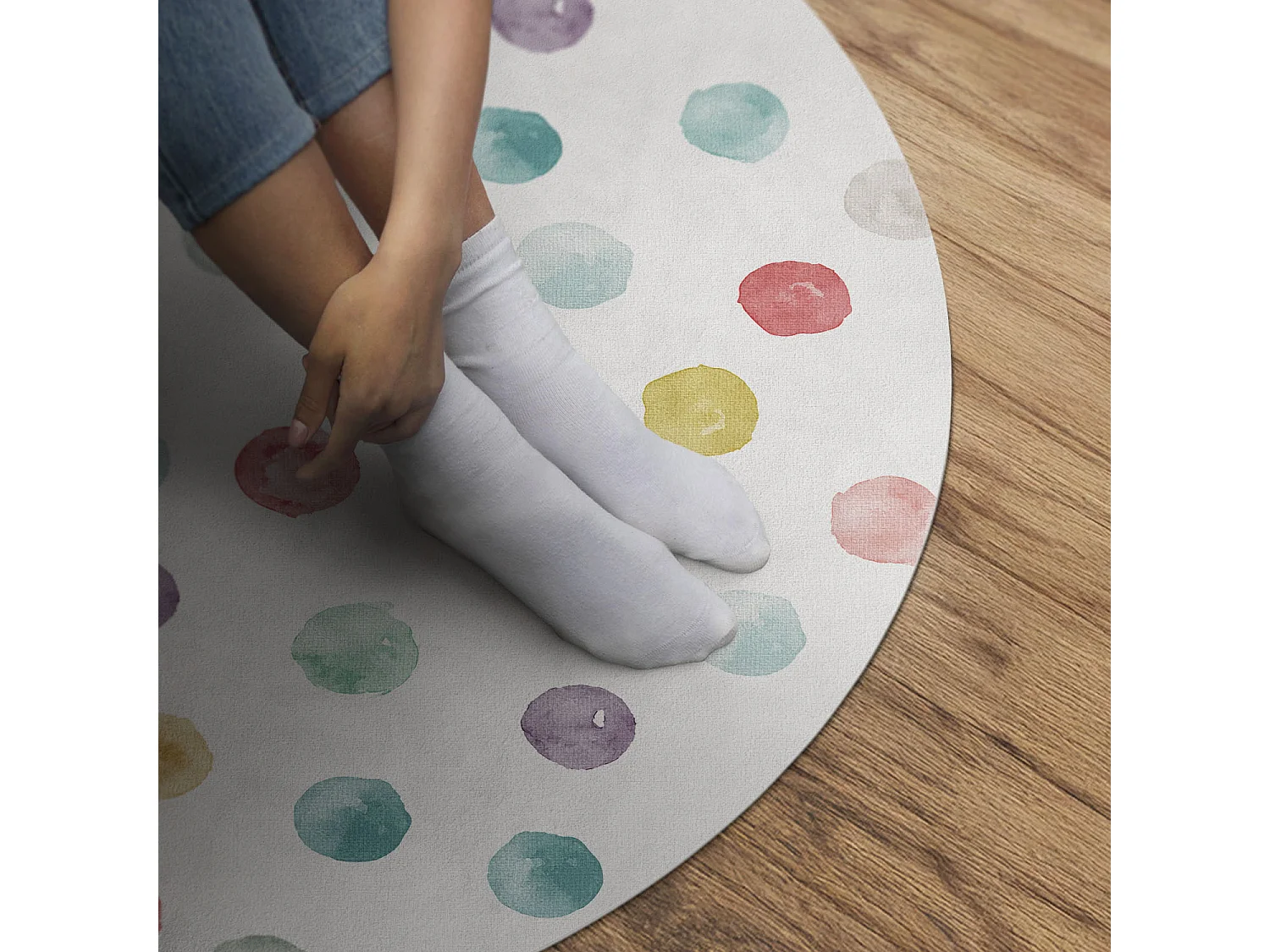 Tapis vinyle pour la maison, Moquette d'intérieur Points peints à l'aquarelle Boho 90 cm