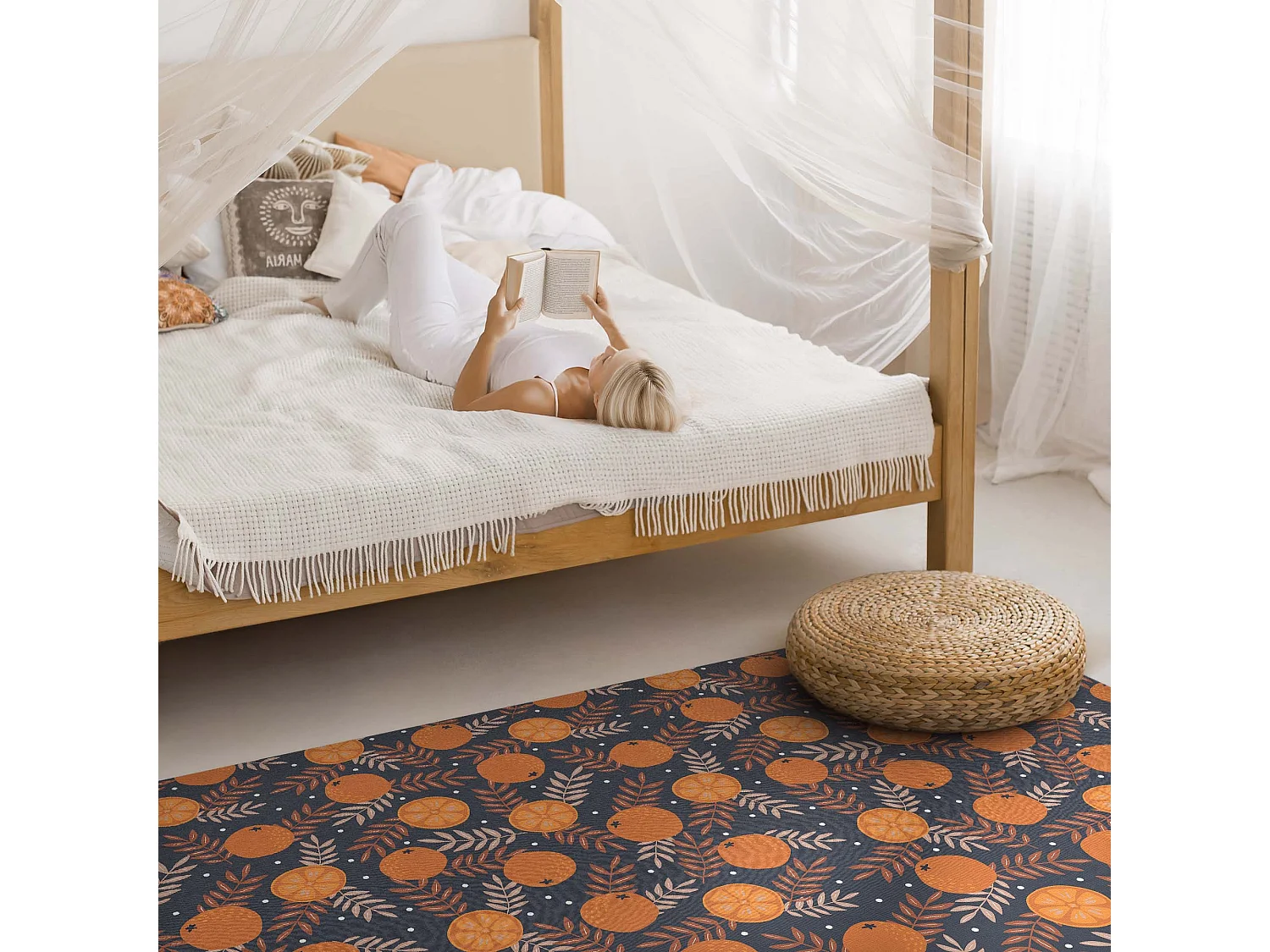 Tapis vinyle pour la maison, Moquette d'intérieur Illustration d'oranges et de feuilles - 150x225 cm