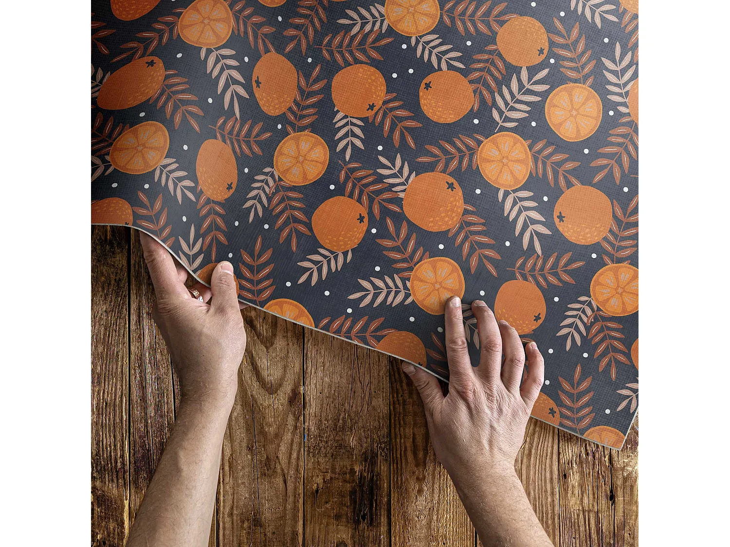 Tapis vinyle pour la maison, Moquette d'intérieur Illustration d'oranges et de feuilles - 150x225 cm