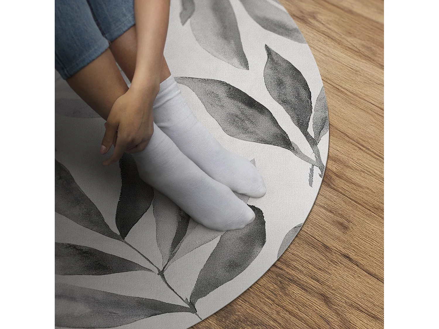 Vinyl-Teppich für Zuhause, Innenteppich, Aquarellpflanzen, einfarbig, zarte Blätter, Boho-Stil, 150 cm