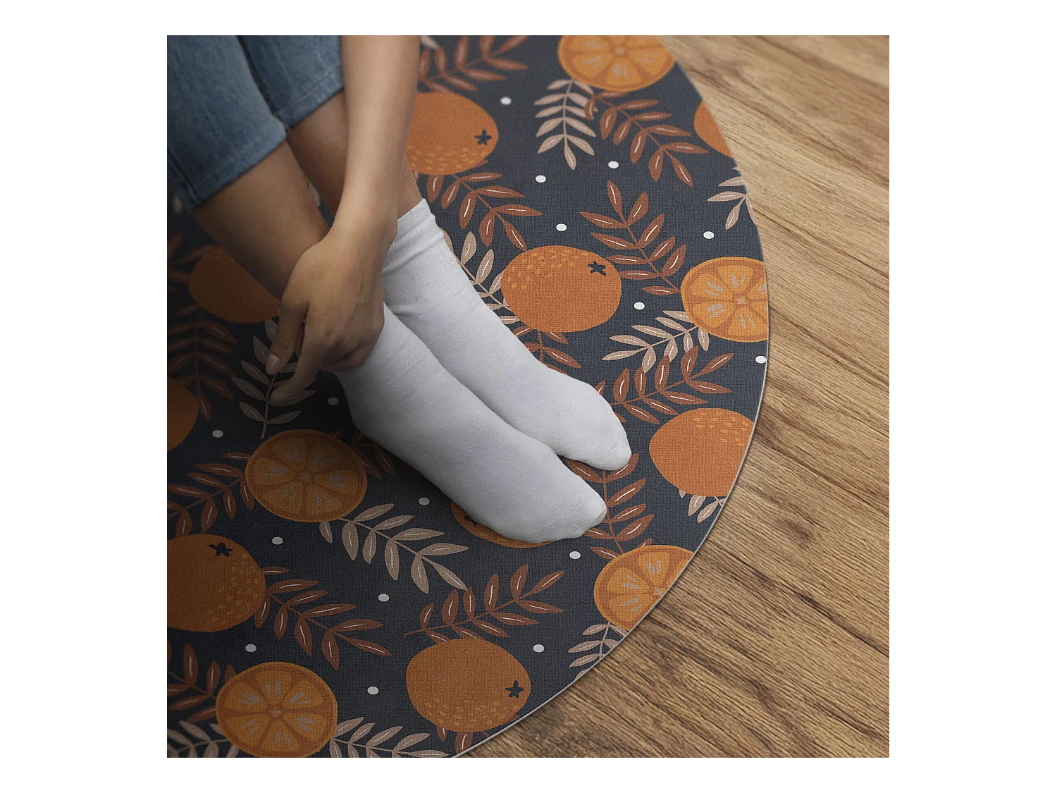 Tapis vinyle pour la maison, Moquette d'intérieur Illustration d'oranges et de feuilles 60 cm