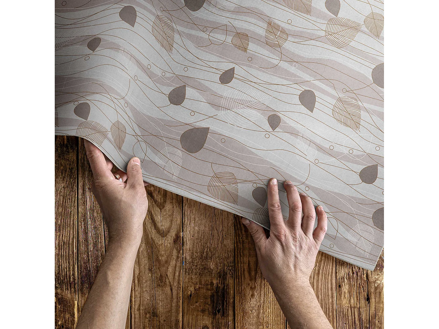 Tapis vinyle pour la maison, Moquette d'intérieur Feuilles de Boho sur fond de vagues - 120x180 cm